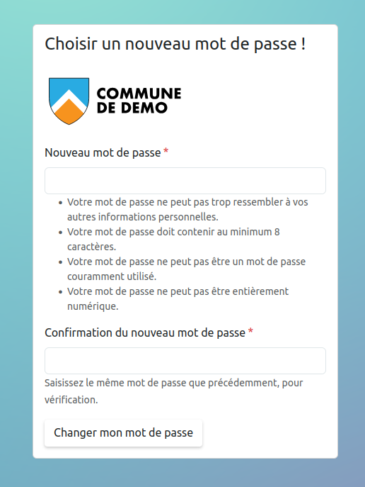 Initialisation du mot de passe