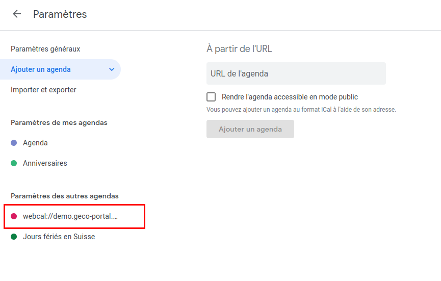 Cliquer sur le nouvel agenda