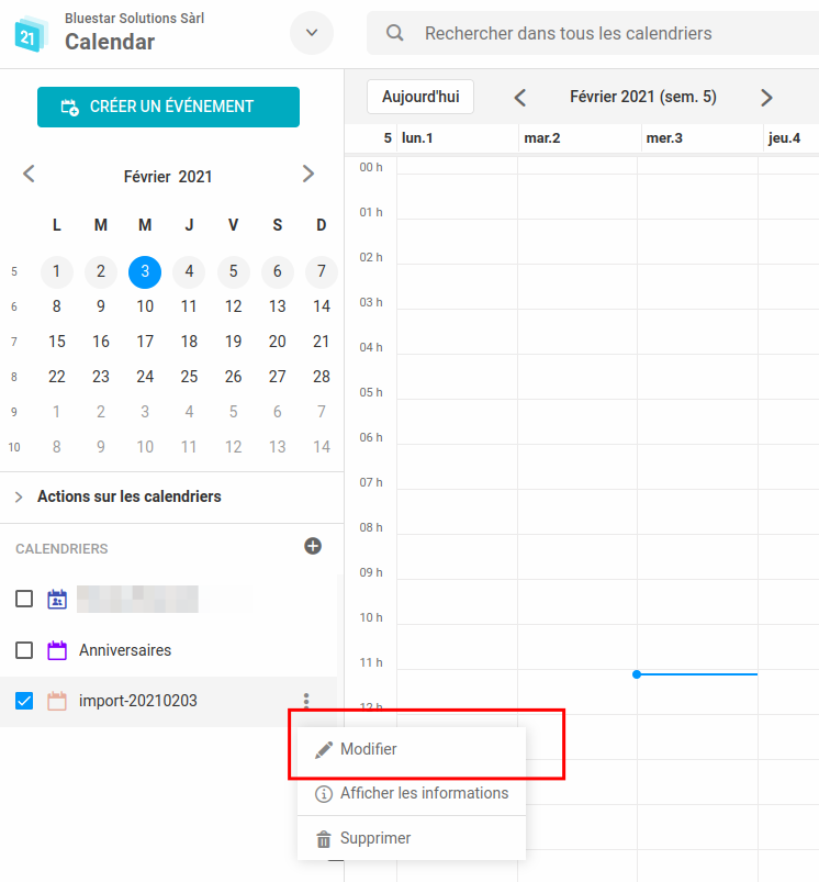 Modifier le calendrier