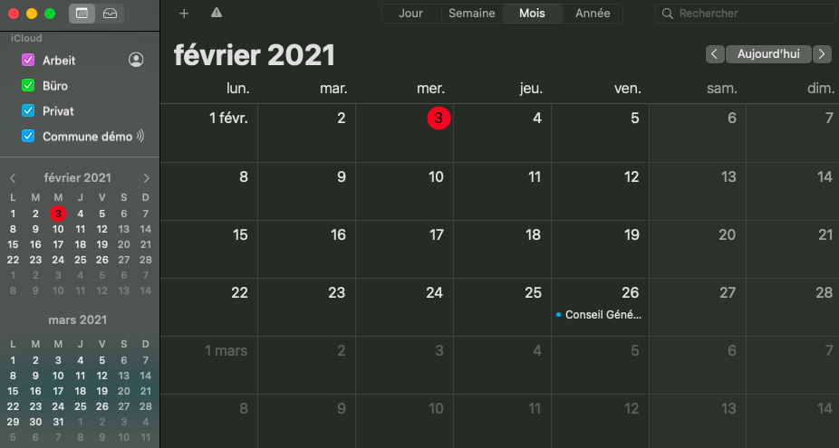 Calendrier disponible