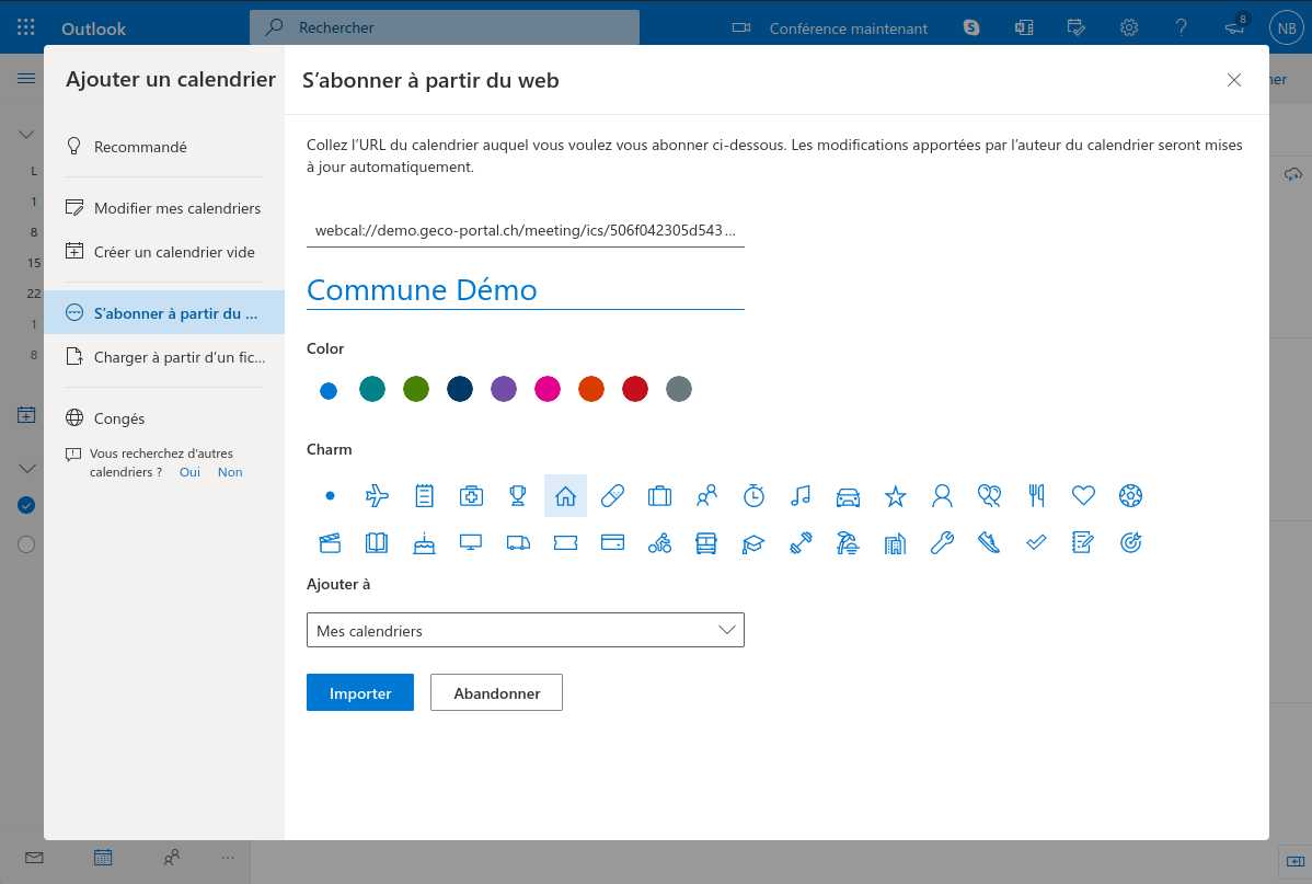 Configurer et importer le calendrier